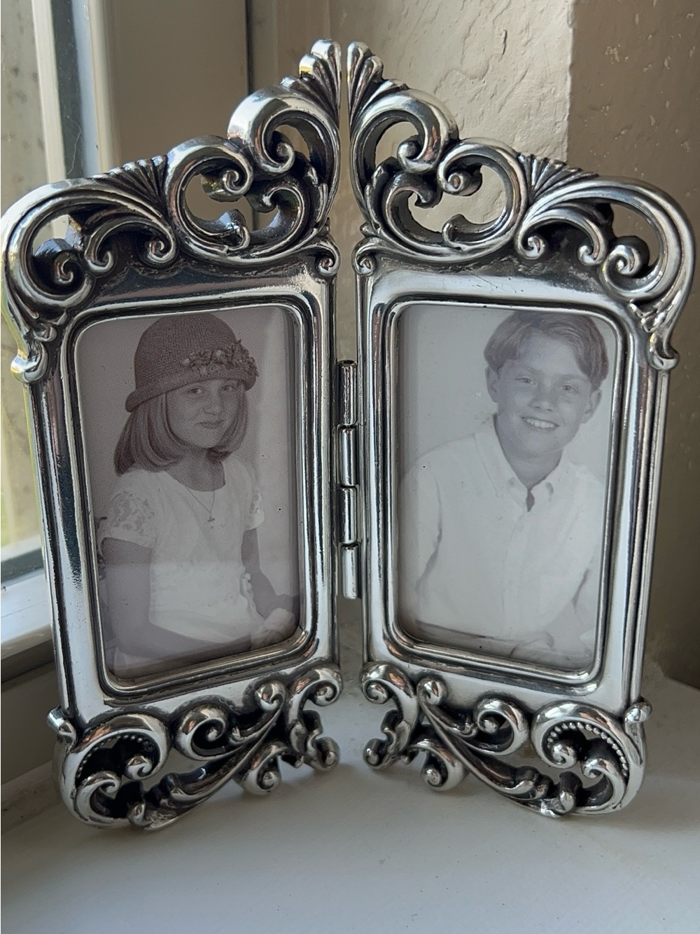 Brighton Ornate Double Picture Frame - Silver